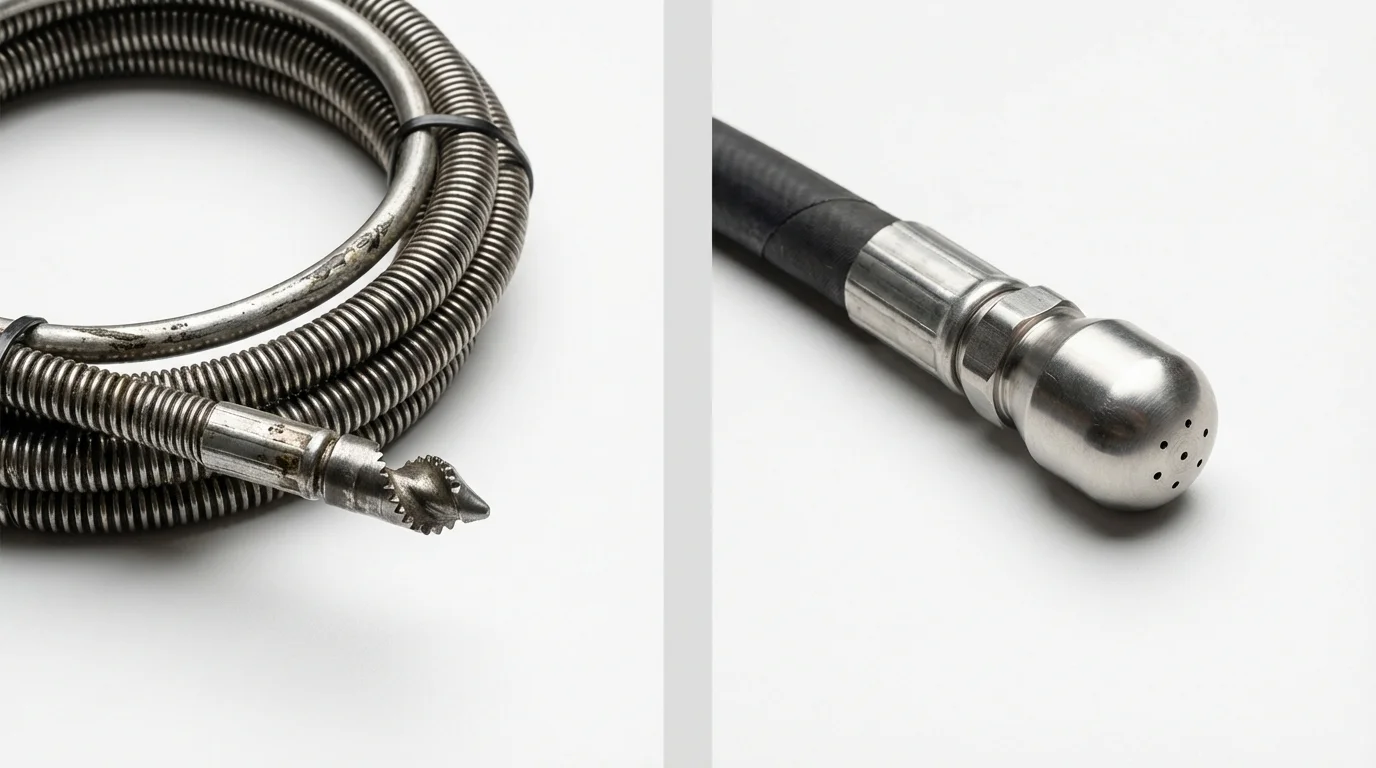 Drain snake cable and hydro jetting nozzle used for drain cleaning in Dilley, TX