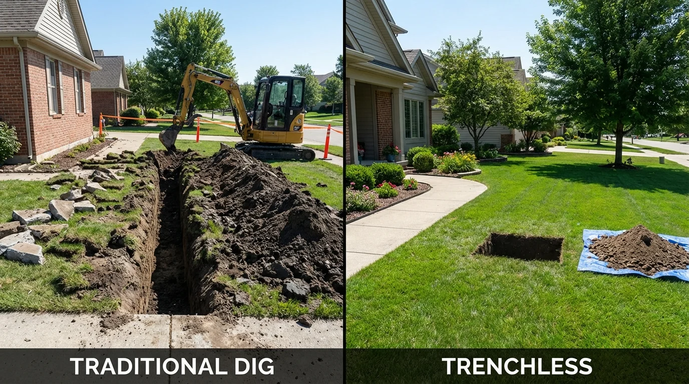Trenchless sewer repair with minimal yard damage versus traditional excavation in Dilley, TX